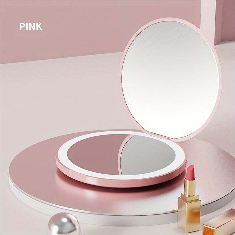 LED Travel Makeup Mirror Lighted Compact Mirror Handheld Double Sided Portable