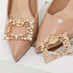 2pcs Faux Pearl Square Shoe Clips Detachable Shoe Buckles For High Heels