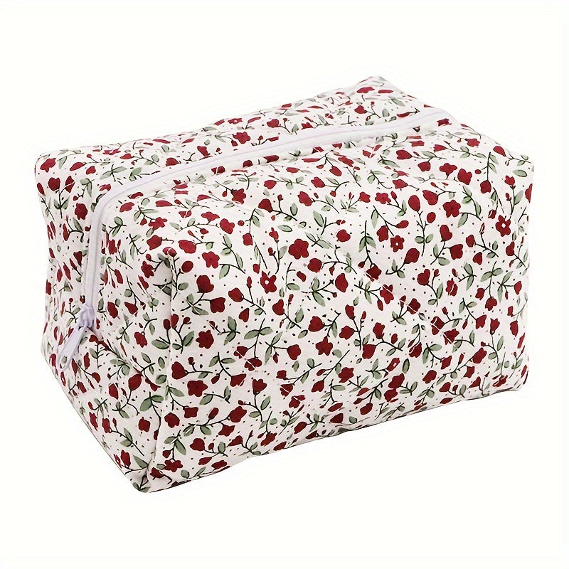 Floral Cotton Makeup Toiletry Bag Zippered Pouch