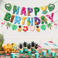 Hawaiian Luau Birthday Party Decor Kit Flower Banners & Cake Toppers