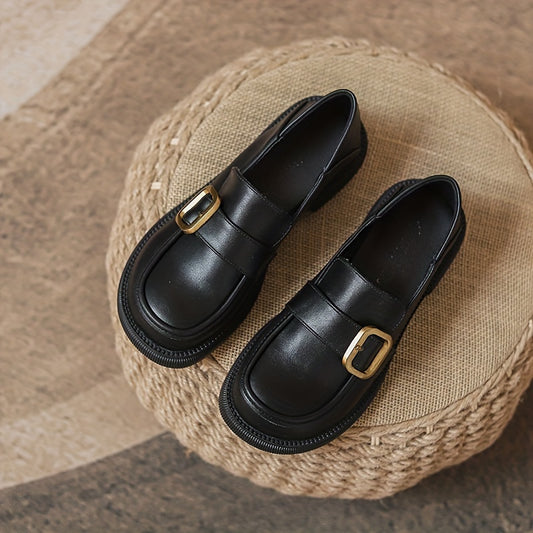 Women's Chunky Heel Loafers with Stylish Buckle Strap