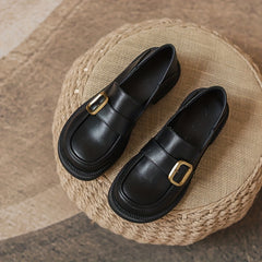 Women's Chunky Heel Loafers with Stylish Buckle Strap
