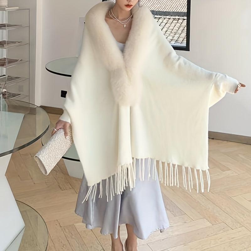 Beige Mink Shawl Plush Collar Knitted Warm Sweaters Cardigan