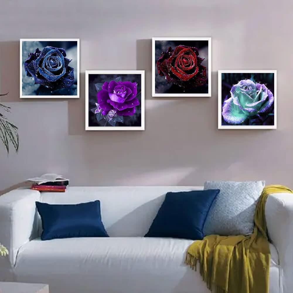 4 Pack 30x30cm Diamond Painting Kit 5D Rose Flower Art DIY