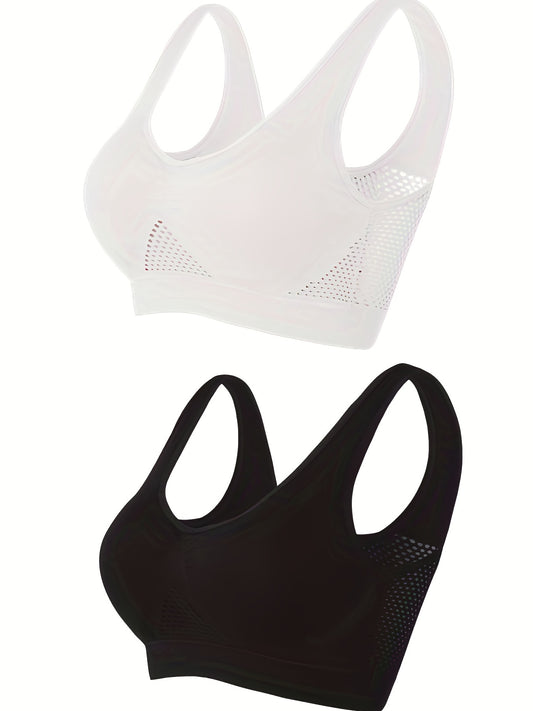 2 Pack Plus Size Sports Bra Set Women's Plus Hollow Out Wireless