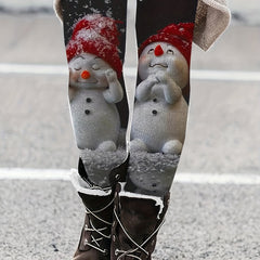 Snowman Print High Waist Leggings for Winter
