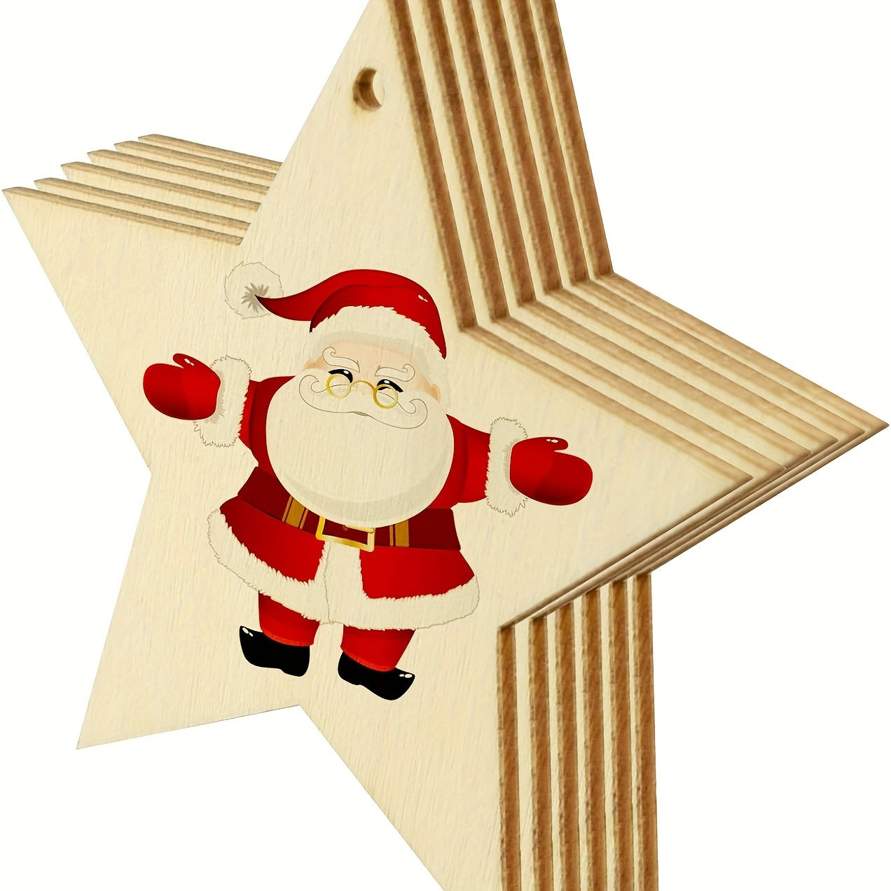 10pcs Natural Wooden Star Hollow Decoration with Hemp Rope for DIY Craft