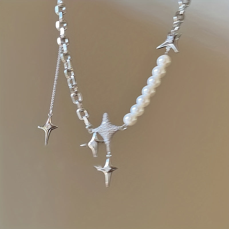 Y2K Style Star & Faux Pearl Decor Necklace