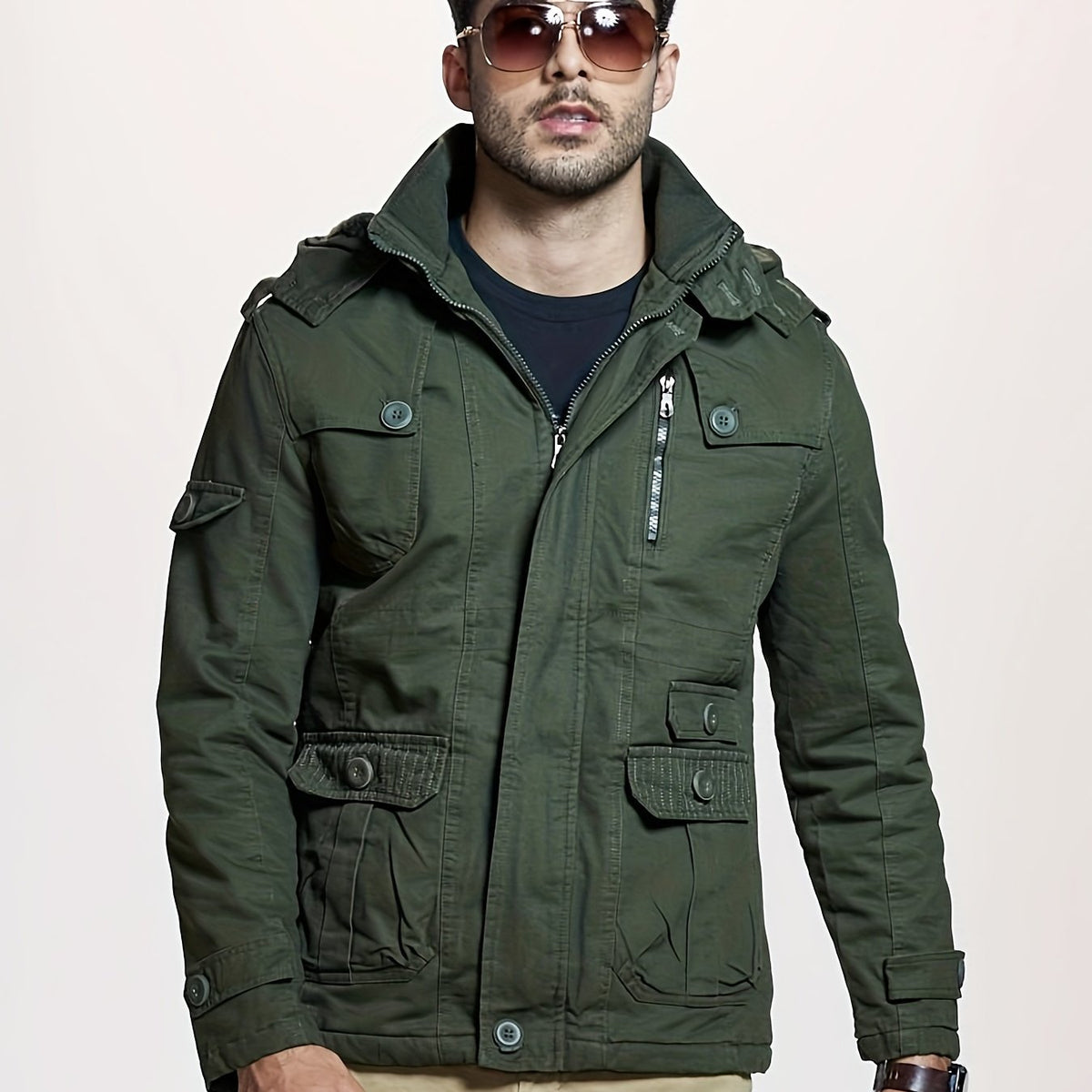 Men's Softshell Hooded Windbreaker Jacket with Pockets