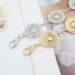 Women's Metal Chain Decoration Dress Belt Hollow Out Leaf Bead Pendant