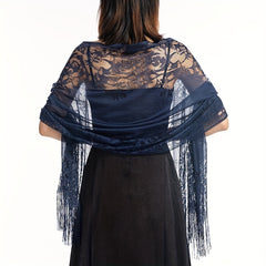 Lace Shawl Solid Hollow Out Tassel Wrap Scarf For Evening Dresses