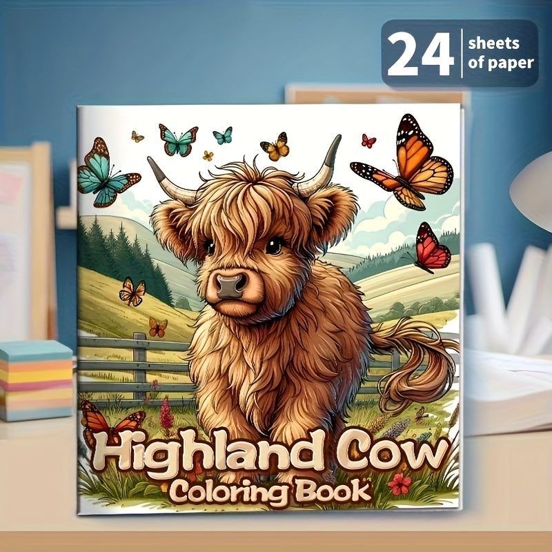 Highland Cow Coloring Book: 24 Single Sided Designs on Thick Smooth Paper
