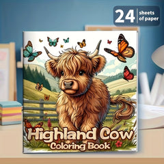 Highland Cow Coloring Book: 24 Single Sided Designs on Thick Smooth Paper