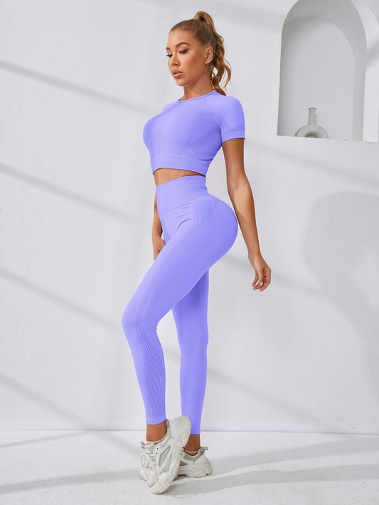2pcs Breathable Sports Top & High Rise Leggings Women's Activewear