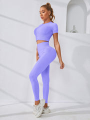 2pcs Breathable Sports Top & High Rise Leggings Women's Activewear