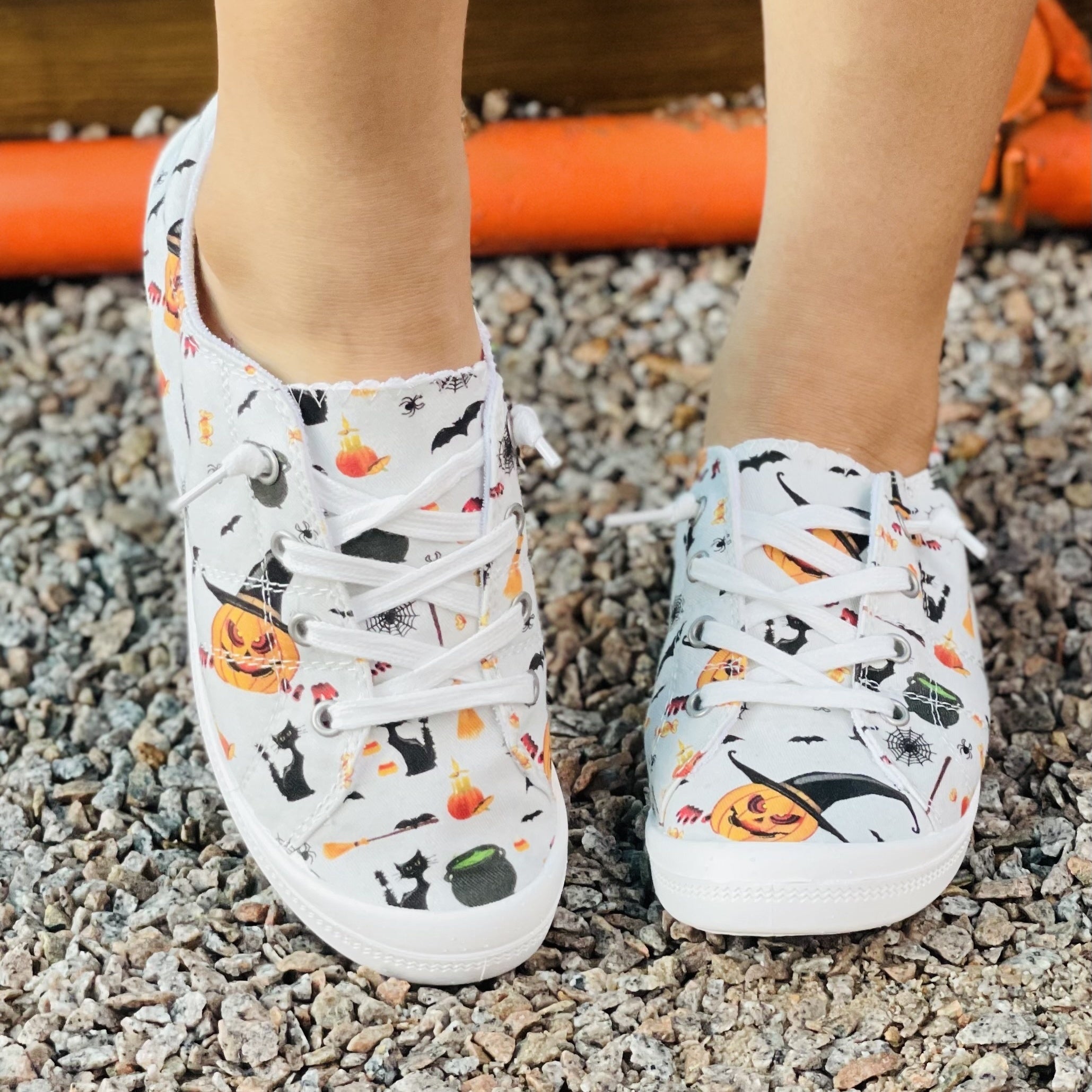 Women's Pumpkin Printed Lace-Up Low Round Toe Casual Shoes