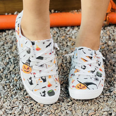 Women's Pumpkin Printed Lace-Up Low Round Toe Casual Shoes