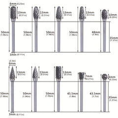 10pcs Carbide Burr Set for Rotary Tool 1/8 Shank 1/4 Grinding Head