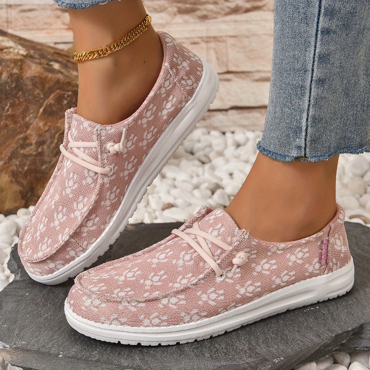 Pink Bear Pattern Loafers Slip On Flat Shoes