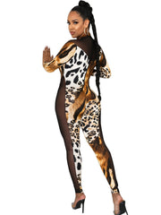 Abstract Print Skinny Illusion Jumpsuit Mock Neck Long Sleeve Jumpsuit