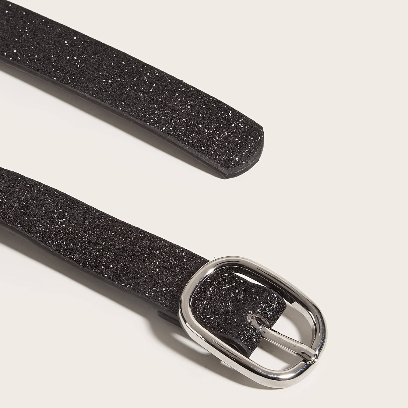 Glitter Thin Belt With Metal Buckle For Women