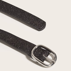 Glitter Thin Belt With Metal Buckle For Women