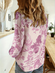  Floral Print Button Up Long Sleeve Blouse