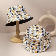 Cartoon Cat Reversible Bucket Hat Animal Print Sunshade Fisherman Cap