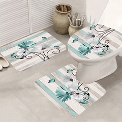 Flower Butterfly Shower Curtain Set with 12 Hooks