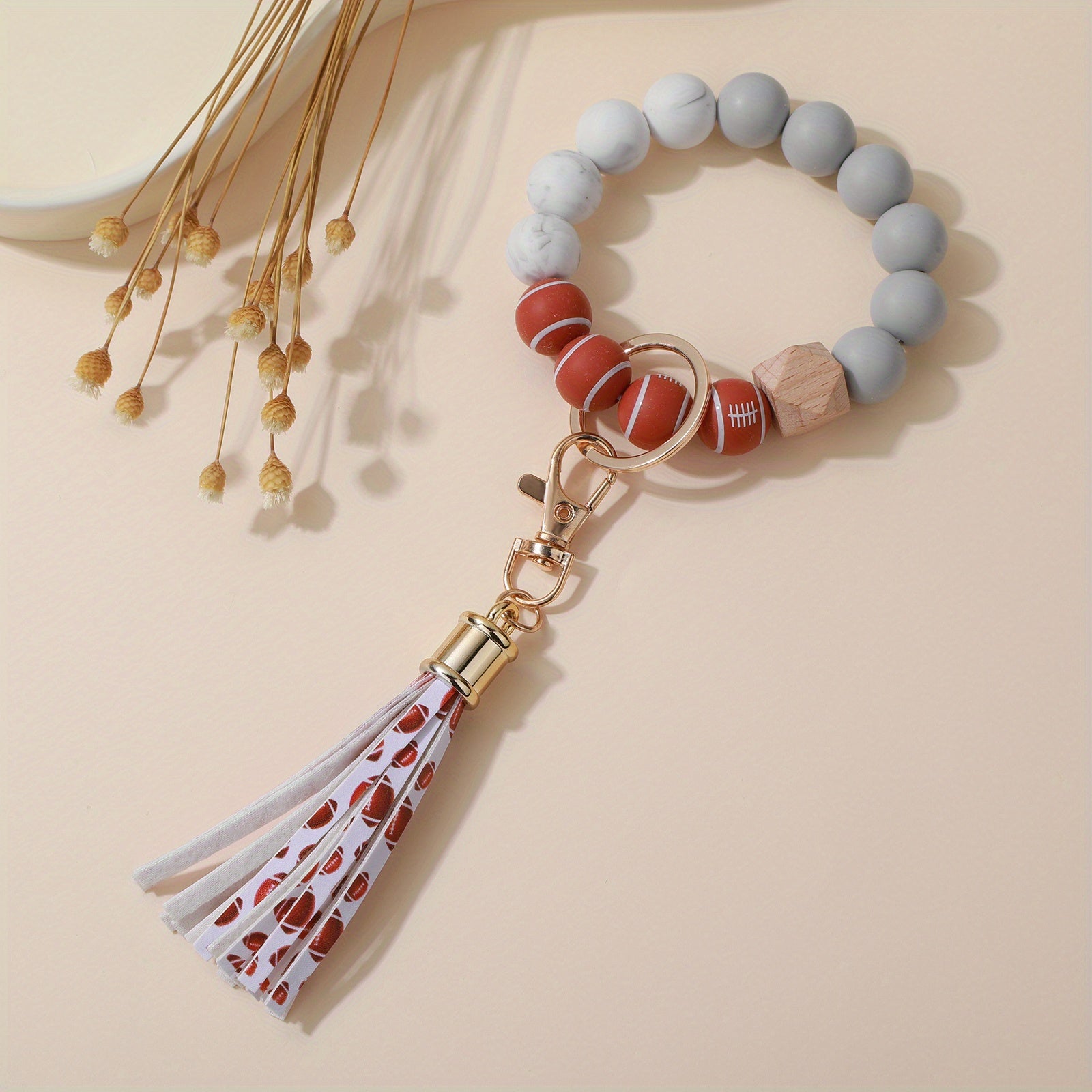 Silicone Bead Bracelet Key Chain Baby Tassel