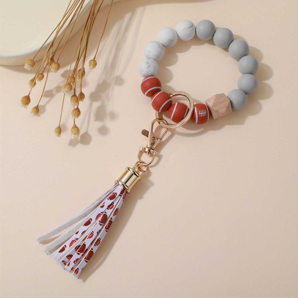 Silicone Bead Bracelet Key Chain Baby Tassel
