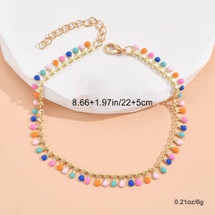 Colorful Water Drop Tassel Anklet 14K Plated Copper Bracelet