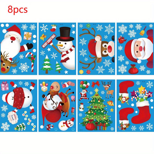 8pcs Christmas Glass Window Stickers Removable Static Stickers