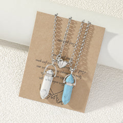 2pcs Couple Natural Stone Crystal Pendant Magnet Necklace Set Gift