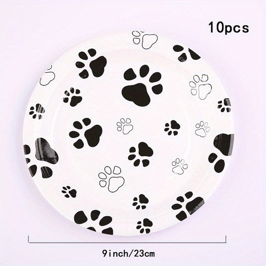 10pcs Dog Paw Paper Dinnerware Set - Party Decoration