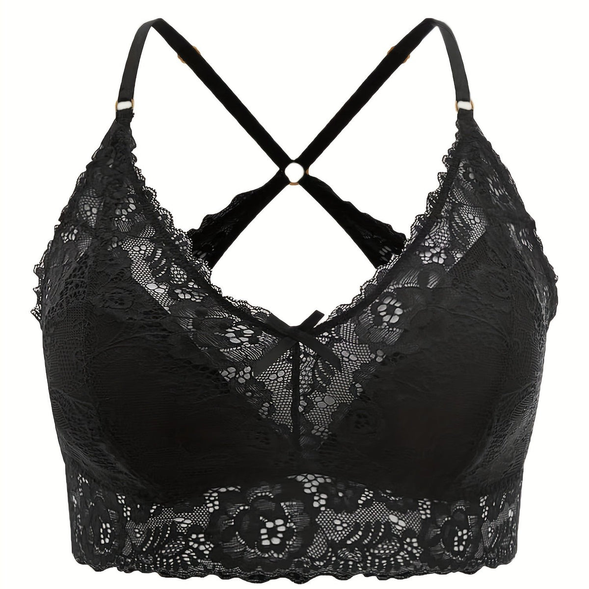 Solid Floral Jacquard Seamless Bra Plus Size Women's Top