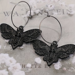 Vintage Goth Moth Skull Dangle Earrings Retro Style