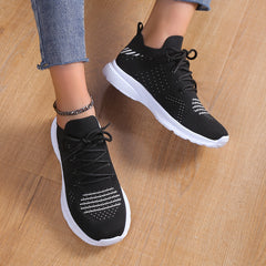 Women's Casual Knit Mesh Sneakers Lace Up Low Top Soft Sole Shoes