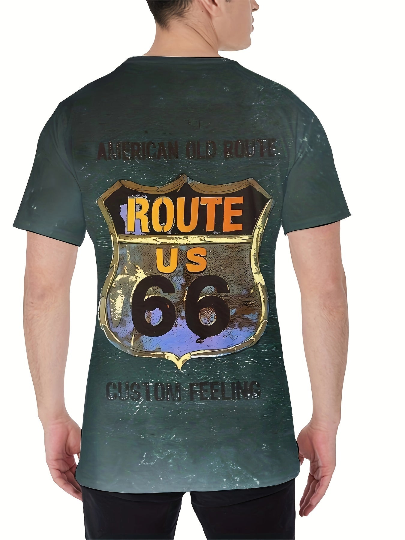 Men's Letter Print Tee Shirt Casual Round Neck Stretch Top for Summer