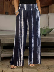  Colorblock Stripe Print Wide Leg Trousers