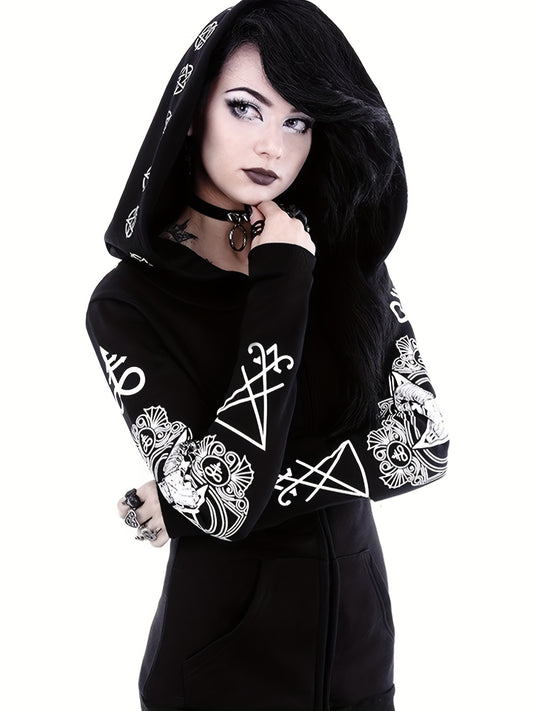 Gothic Hoodie Sun Moon Print Sweatshirt Punk Goth Clothes Long Sleeve