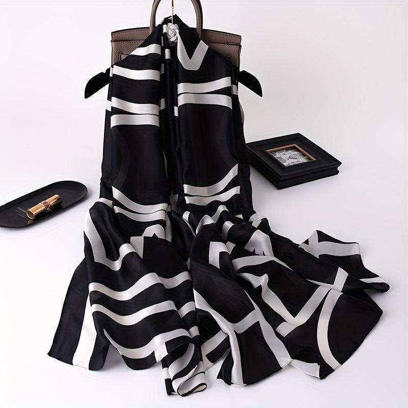 Stripe Print Solid Scarf Classic Geometric Pattern Shawl
