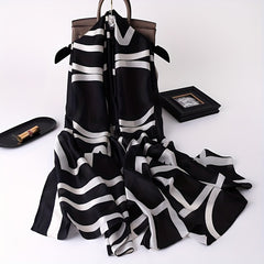 Stripe Print Solid Scarf Classic Geometric Pattern Shawl