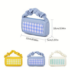 Plaid Pattern Satchel Bag Ruched Handle Square Handbag