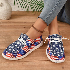 Women's Flag Pattern Shoes Lace Up Low Top Lightweight Casual Flat Shoes