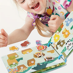 Interactive Quiet Book with Reusable Stickers Numbers Fruits Animals