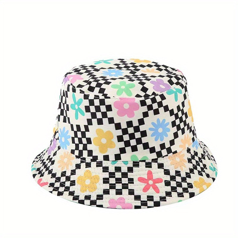 Cartoon Flower Print Bucket Hat Lightweight Fisherman Cap Women