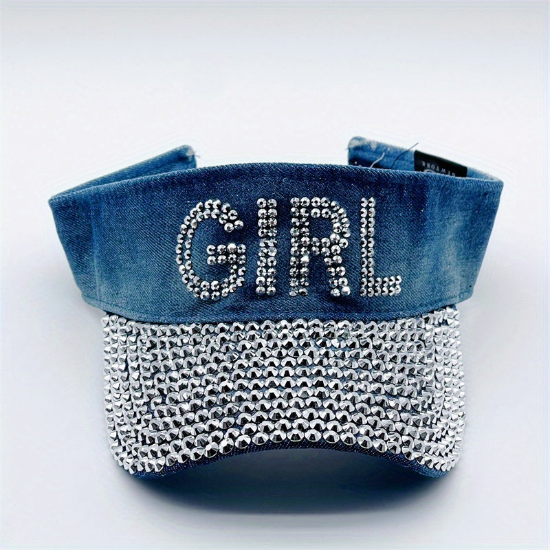 Rhinestone GIRL Sun Visor Hat Denim Baseball Cap