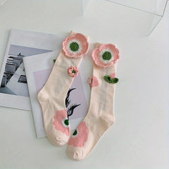 Flower Decor Calf Socks All match Knee High Socks