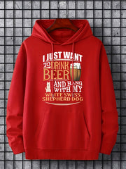 Men's Beer Print Hoodie Drawstring Sweatshirt